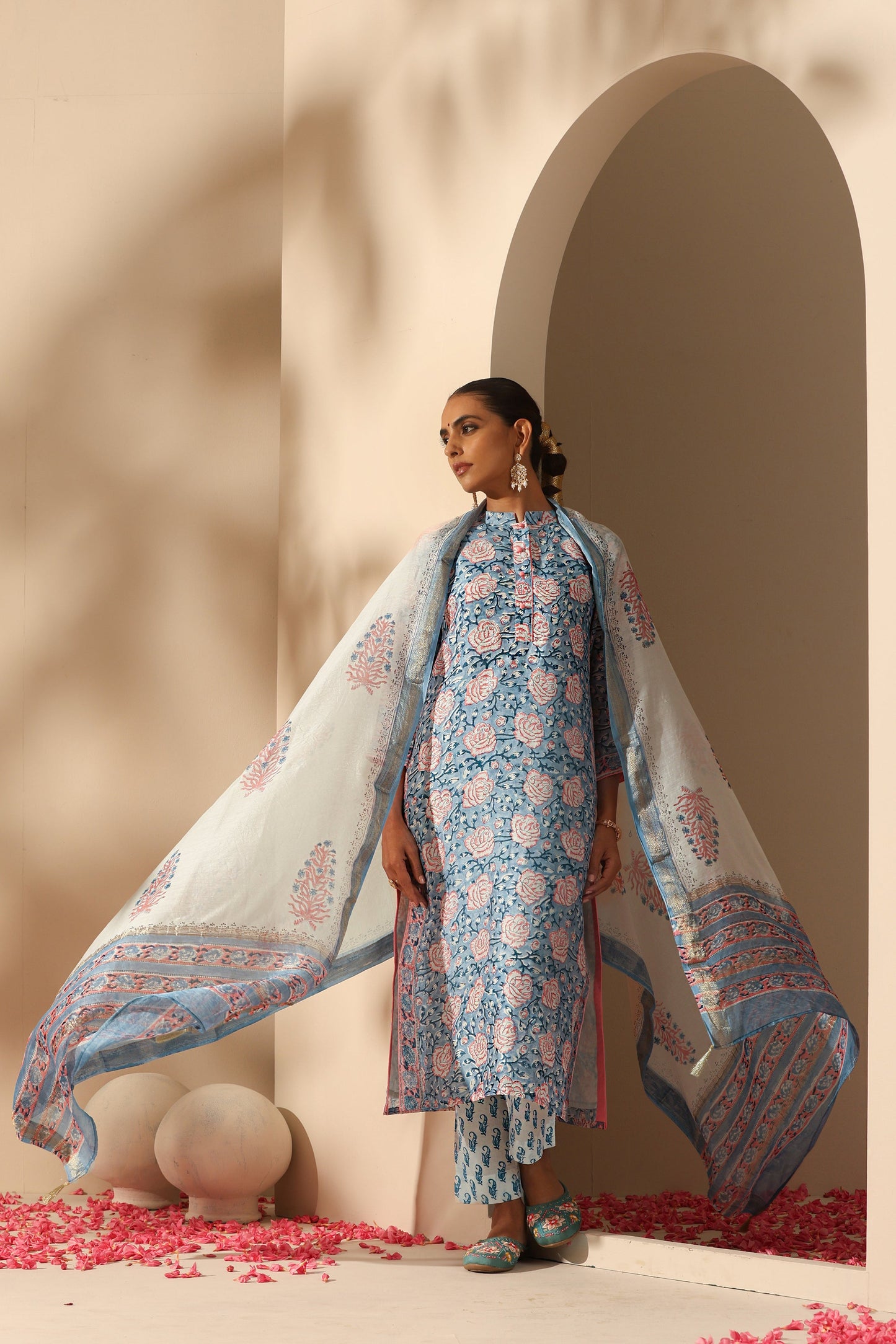 Murraya Blue Rose Chanderi Kurta Set of 3