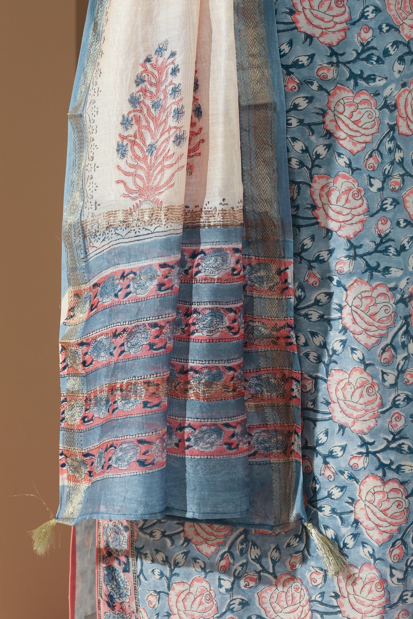 Murraya Blue Rose Chanderi Kurta Set of 3