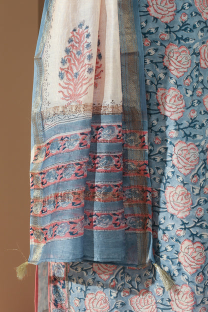 Murraya Blue Rose Chanderi Kurta Set of 3