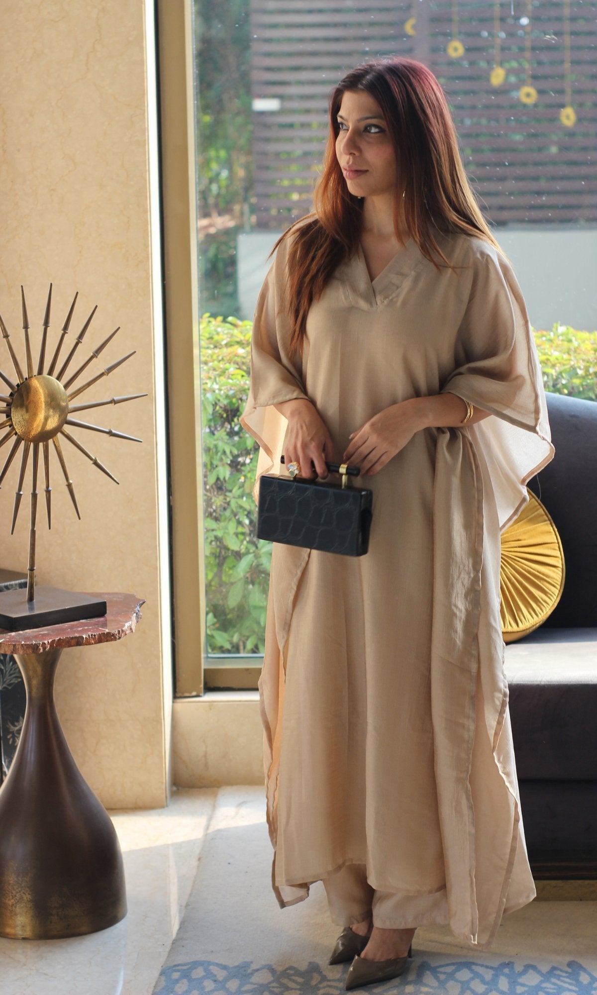 Light Gold Kaftan Style Coord Set - Baareeki