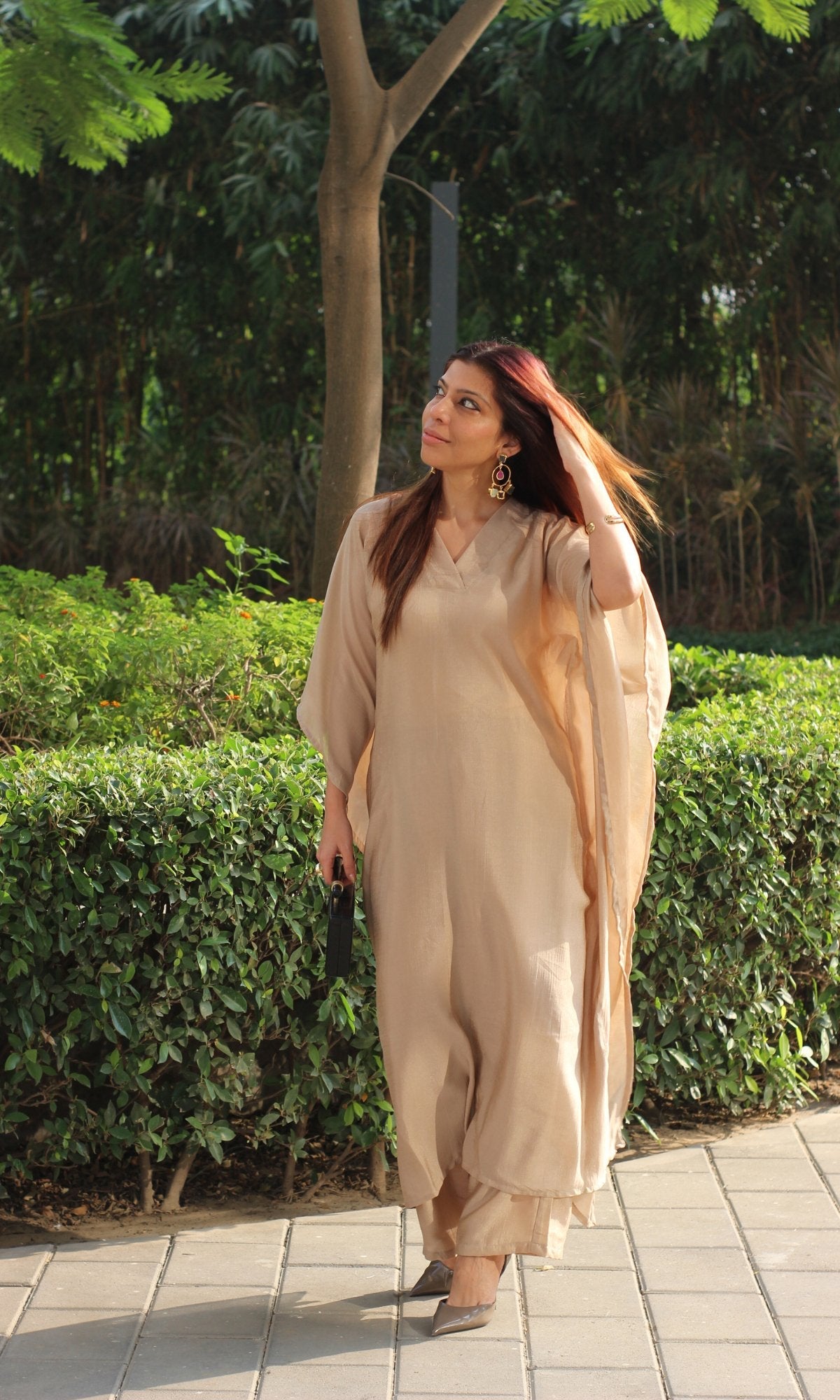 Light Gold Kaftan Style Coord Set - Baareeki
