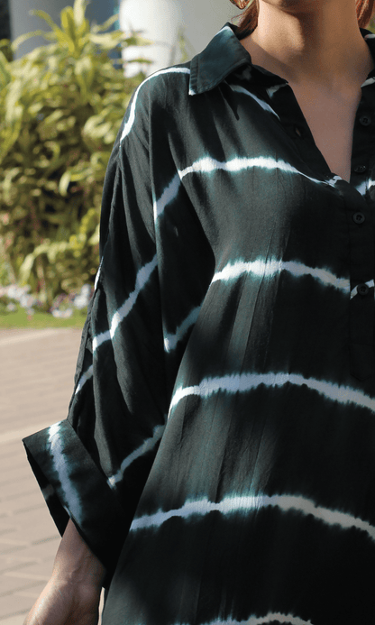 Muslin Silk Black Tie & Dye Collared Oversized Co - ord - Baareeki