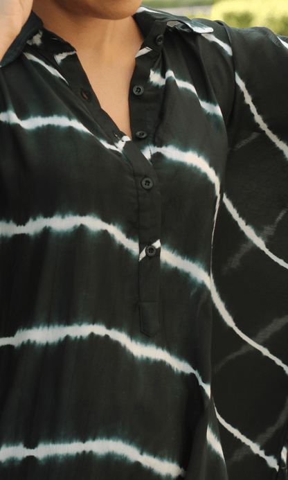 Muslin Silk Black Tie & Dye Collared Oversized Co - ord - Baareeki