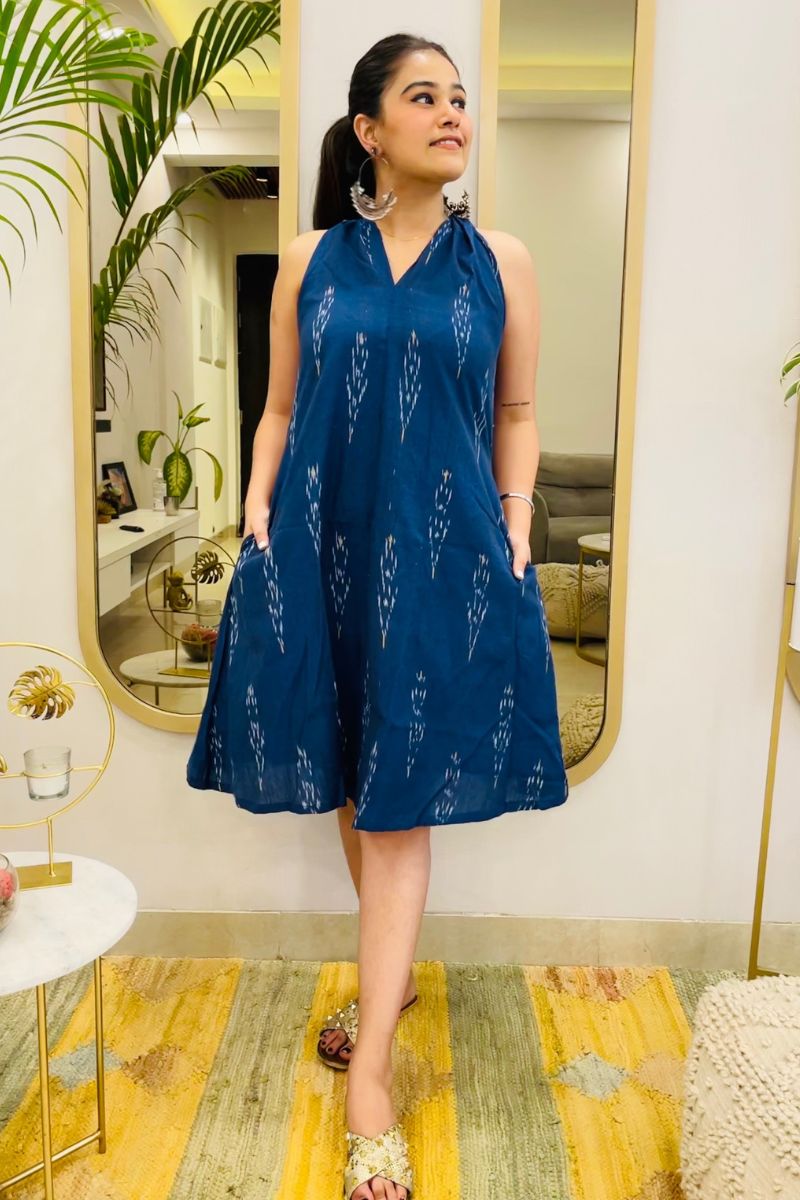 Navy Ikat Aline Dress