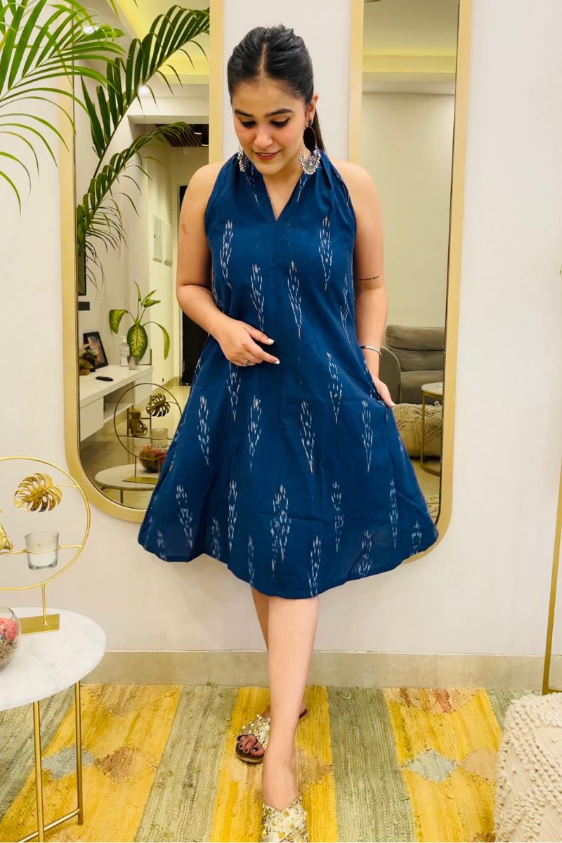 Navy Ikat Aline Dress