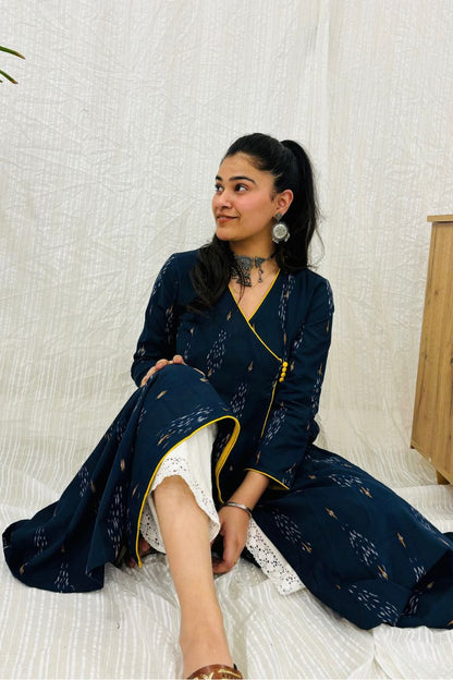 Navy Ikat Angrakha Kurta