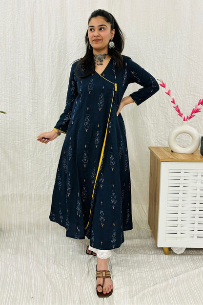 Navy Ikat Angrakha Kurta