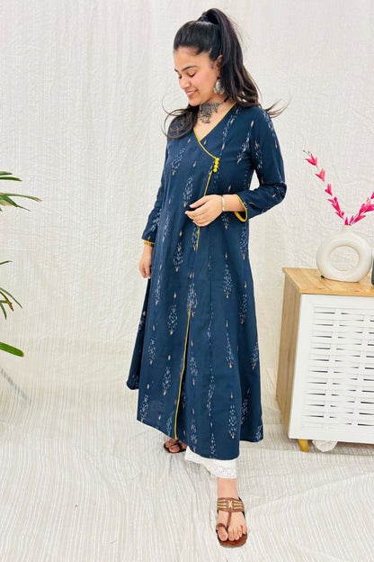 Navy Ikat Angrakha Kurta