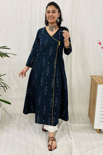 Navy Ikat Angrakha Kurta