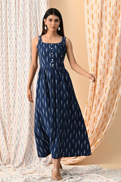 Navy Ikat Maxi Dress