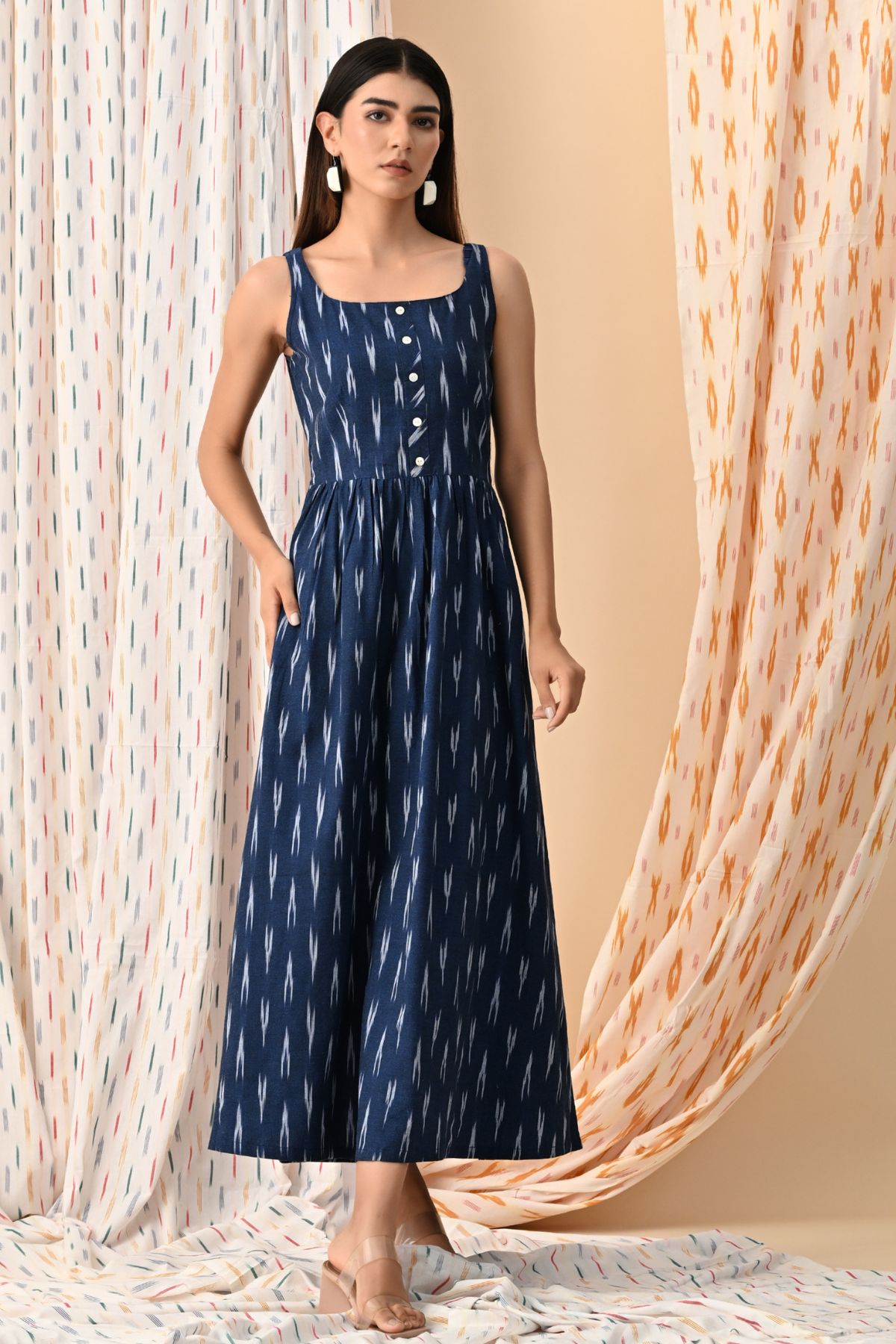 Navy Ikat Maxi Dress