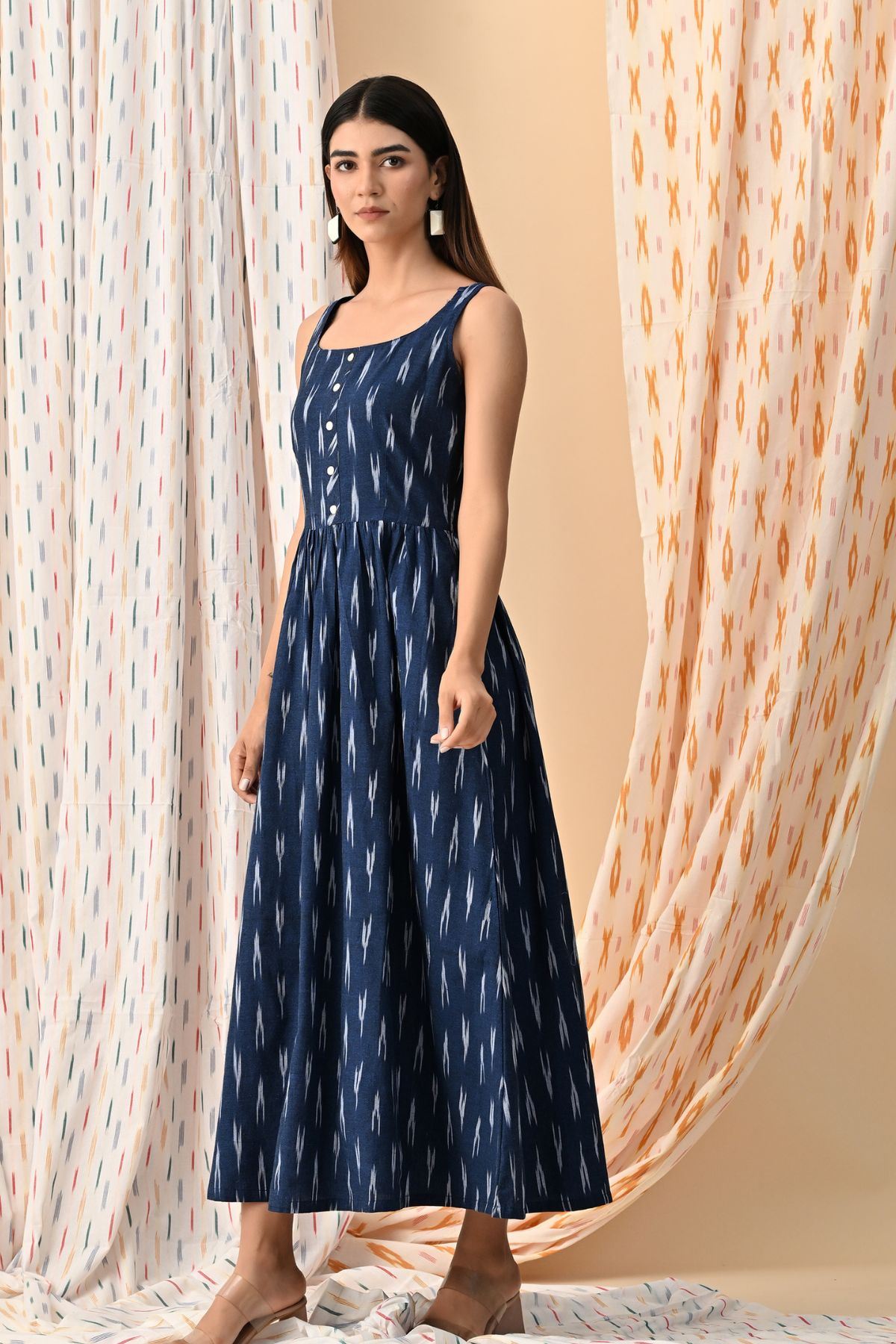 Navy Ikat Maxi Dress