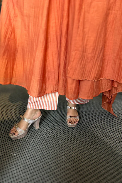 Malai Chanderi Salwar Suit with Stripe Pants Rust Orange