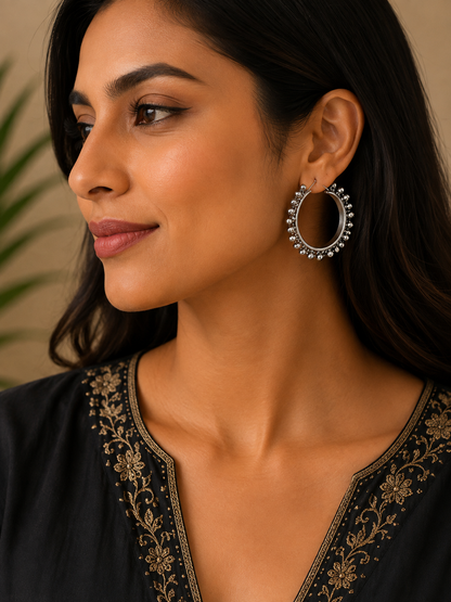 Silver-Tone Pearl Hoop Earrings