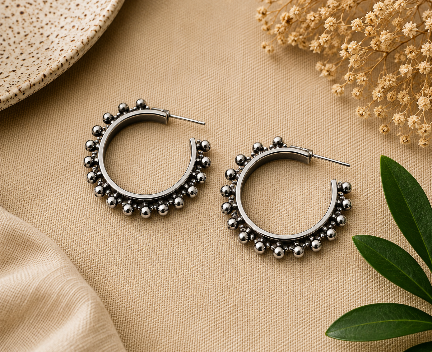 Silver-Tone Pearl Hoop Earrings