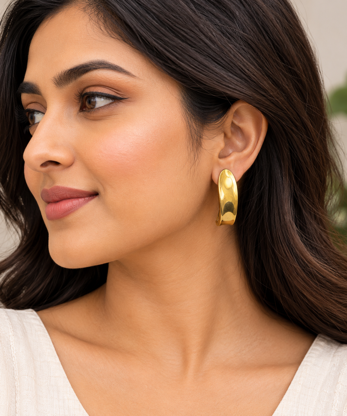 Polished Gold-Tone Curved Hoop Earrings