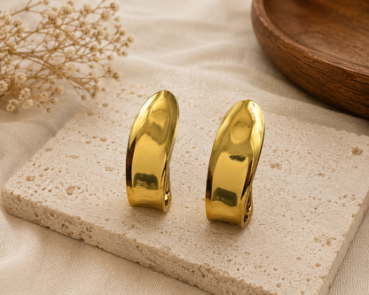 Polished Gold-Tone Curved Hoop Earrings