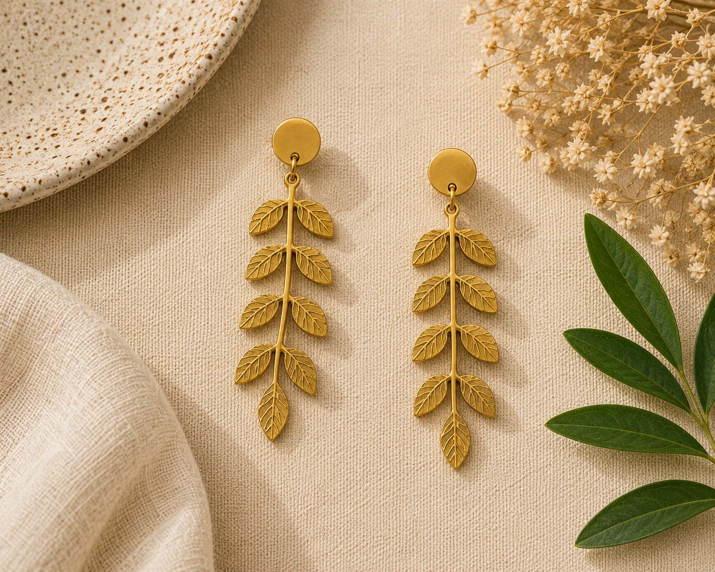 Antique Gold Leaf Drop Earrings