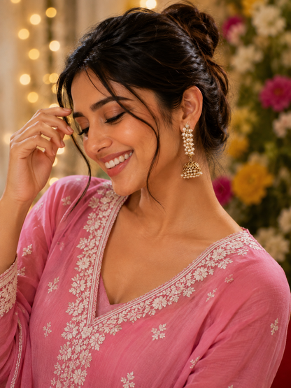 Pearl Cascade Jhumka Earrings