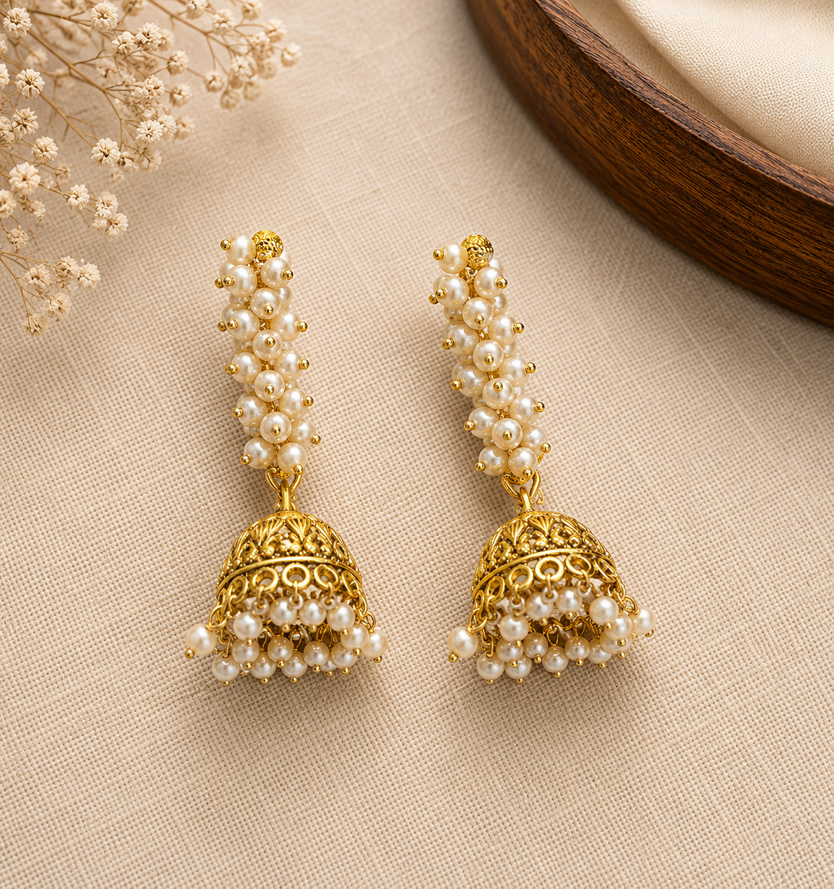 Pearl Cascade Jhumka Earrings