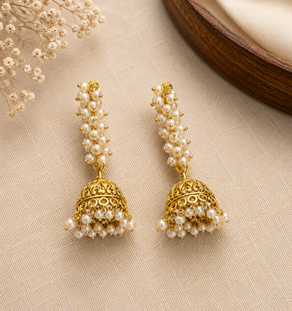 Pearl Cascade Jhumka Earrings