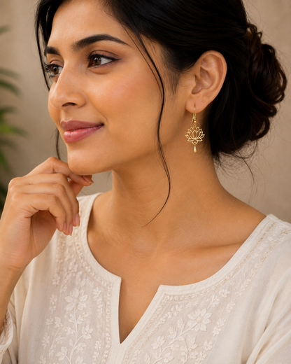 Gold-Tone Lotus Drop Earrings