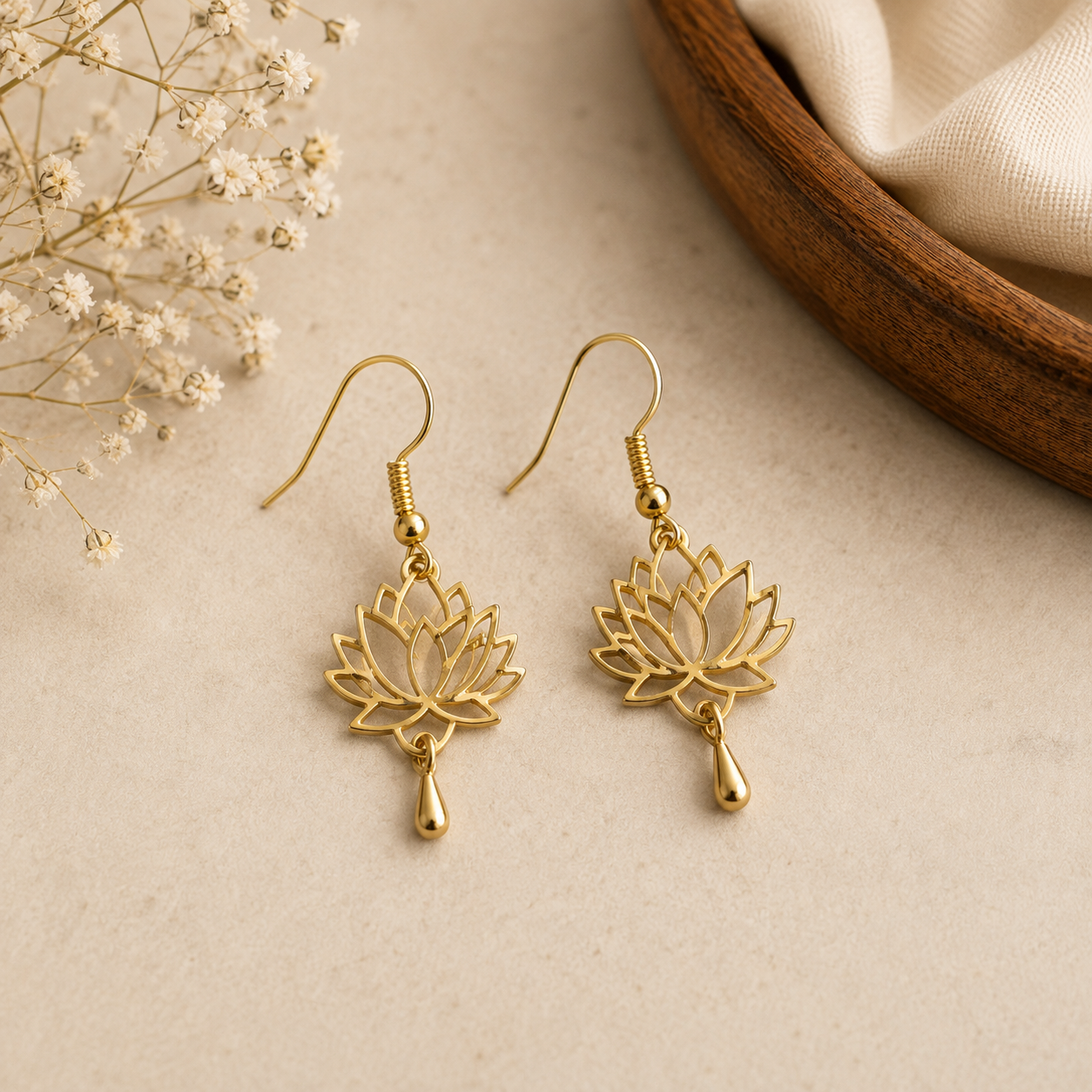 Gold-Tone Lotus Drop Earrings