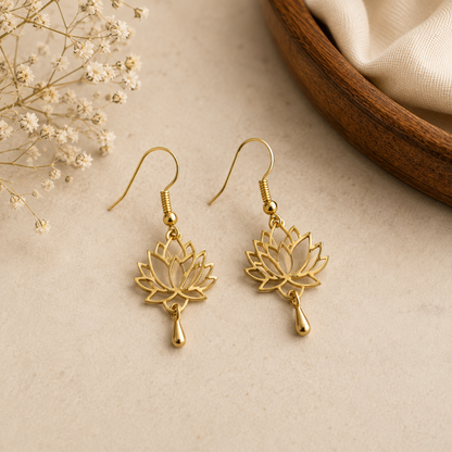 Gold-Tone Lotus Drop Earrings