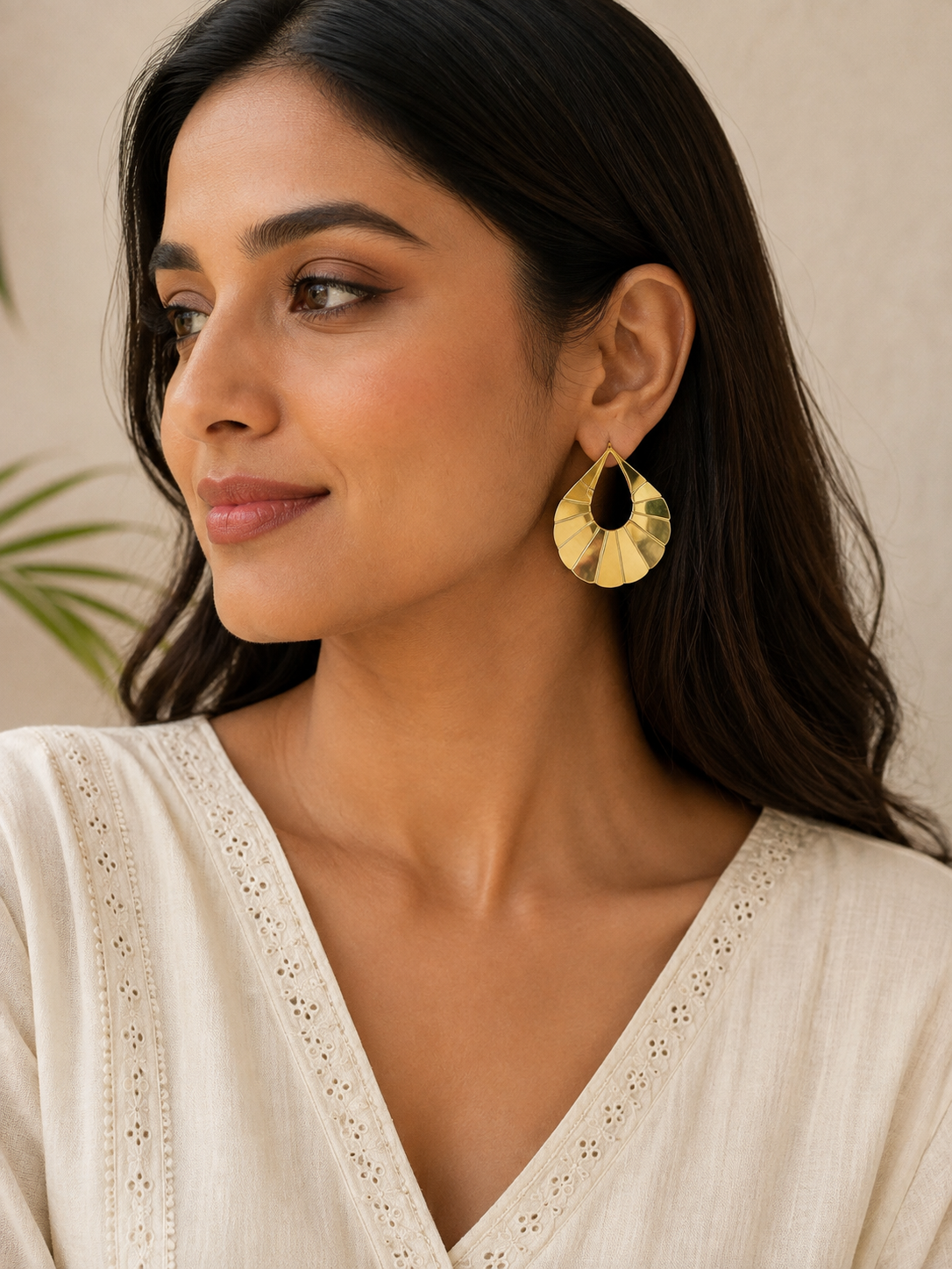 Gold Fan-Shaped Geometric Drop Earrings