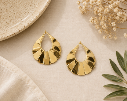 Gold Fan-Shaped Geometric Drop Earrings