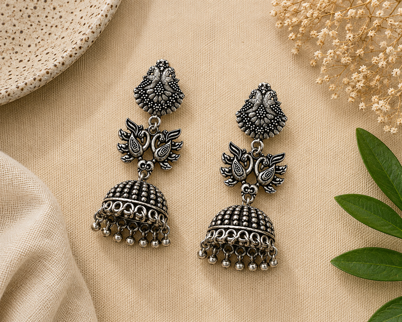 Oxidized Silver Peacock Jhumka Earrings with Intricate Detailing LP- 48Hr Delivery