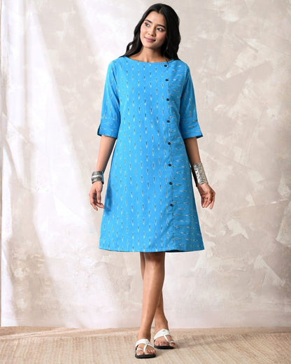 Pastel Blue Ikat Formal Shift Dress