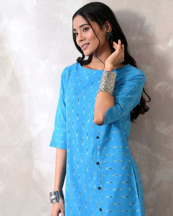 Pastel Blue Ikat Formal Shift Dress