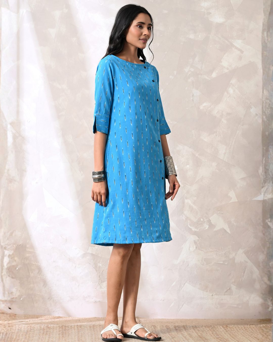 Pastel Blue Ikat Formal Shift Dress
