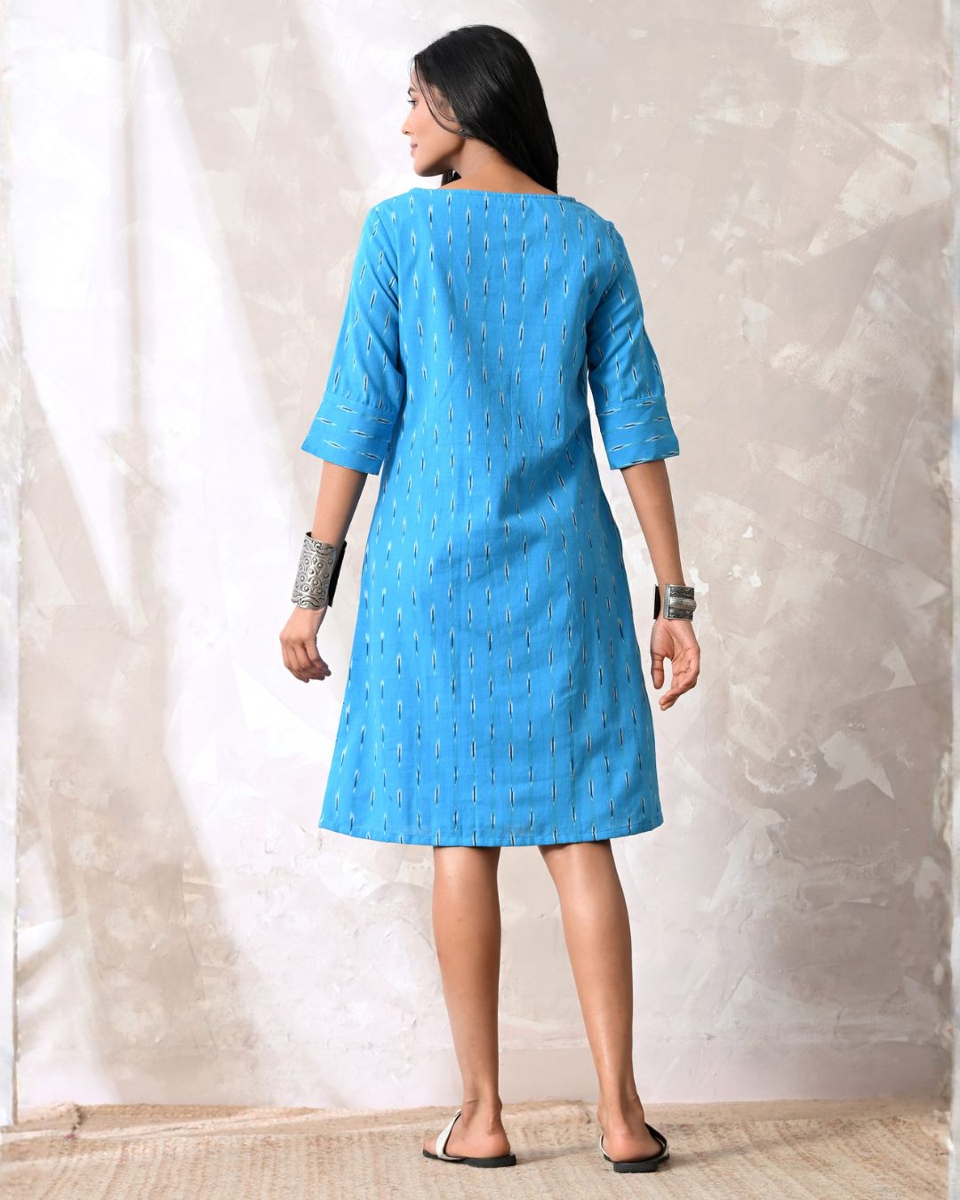 Pastel Blue Ikat Formal Shift Dress