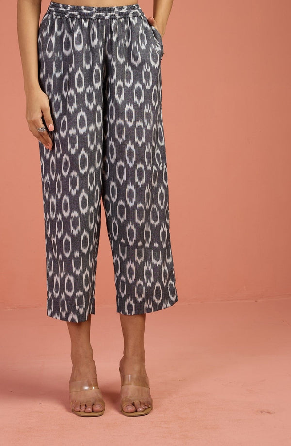 Maati Craft Comfort Fit pants - Cotton Ikat grey white