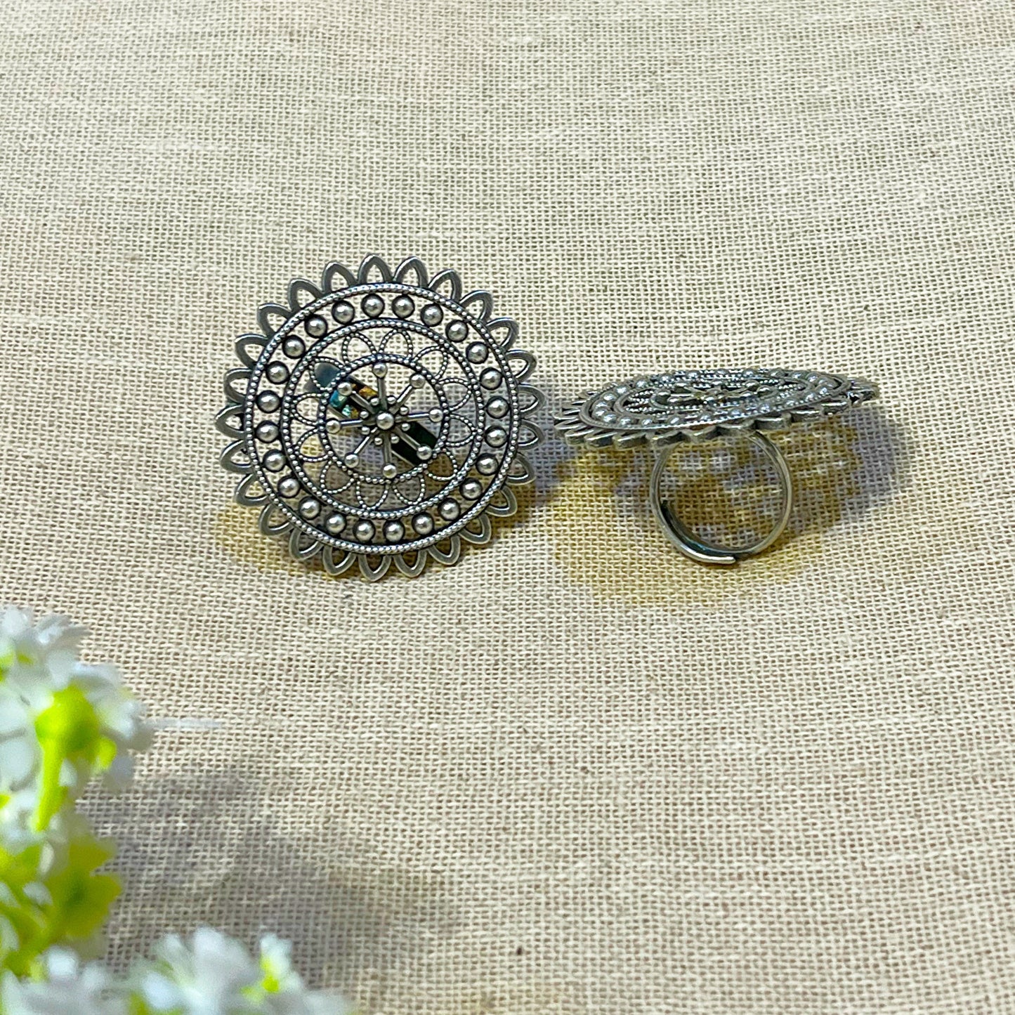 Mandala Oxidised Statement Ring for Women