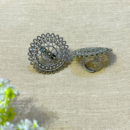 Mandala Oxidised Statement Ring for Women
