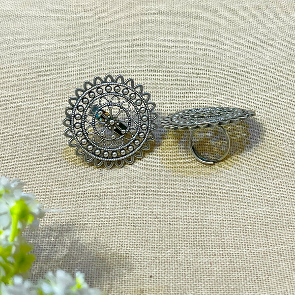 Mandala Oxidised Statement Ring for Women