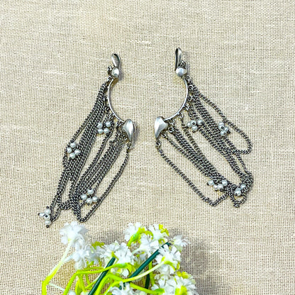 Leafe Oxidized Cascading Chain Earcuffs for Women