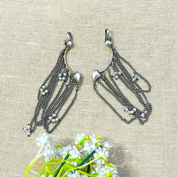 Leafe Oxidized Cascading Chain Earcuffs for Women