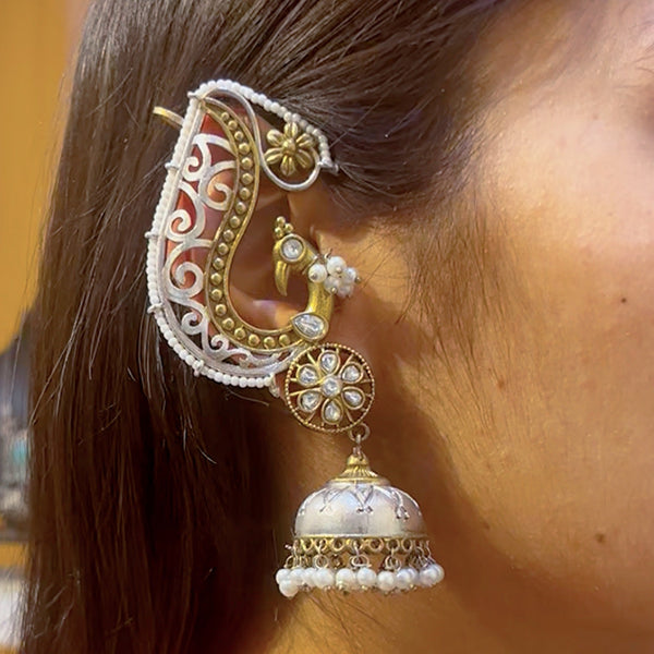 Sajni  Silver Look Alike Dual Tone Peacock Earrings