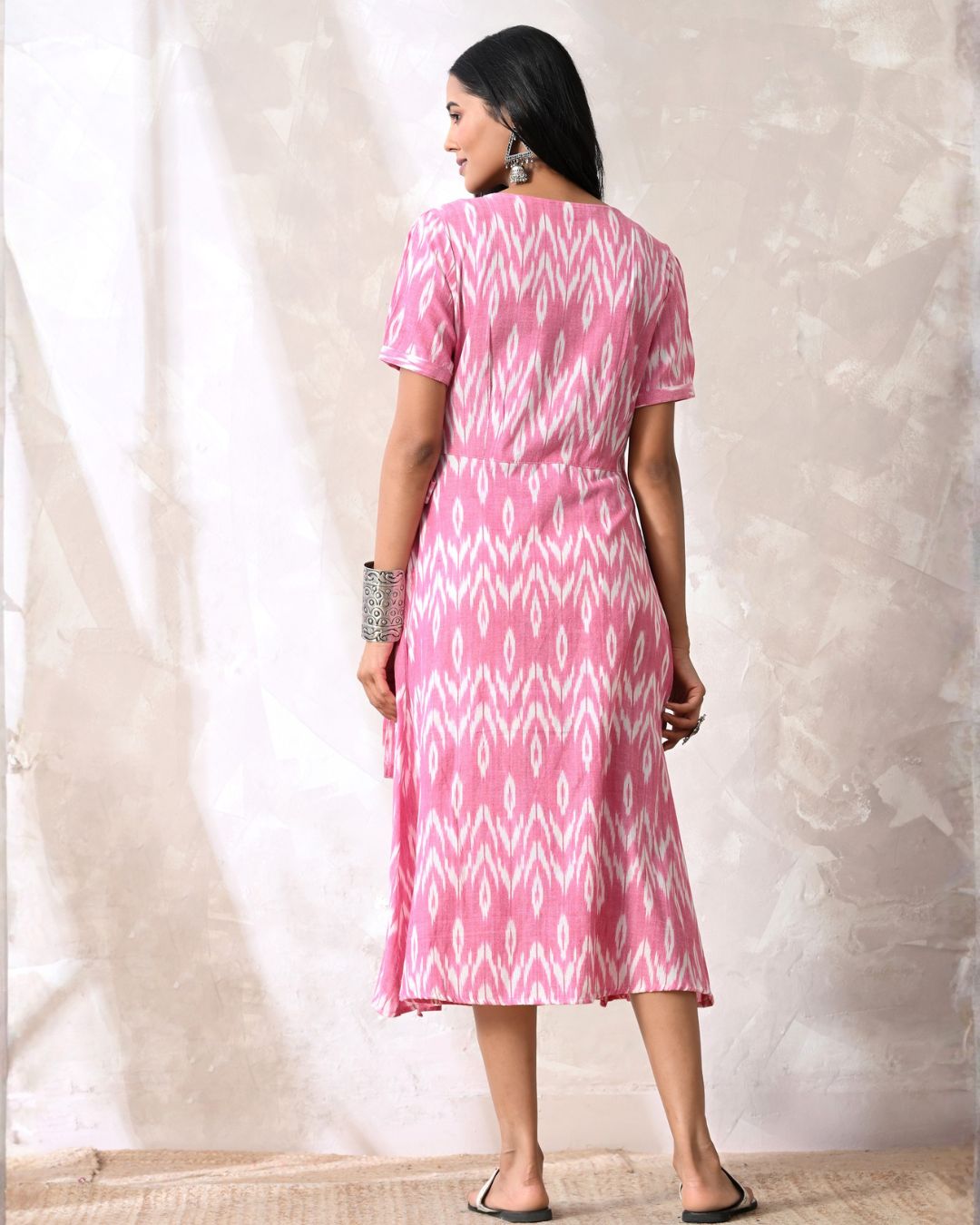 Saanjh Pink Ikat Wrap Dress