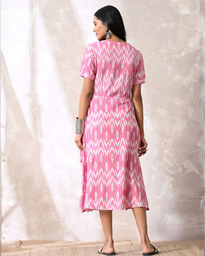Saanjh Pink Ikat Wrap Dress