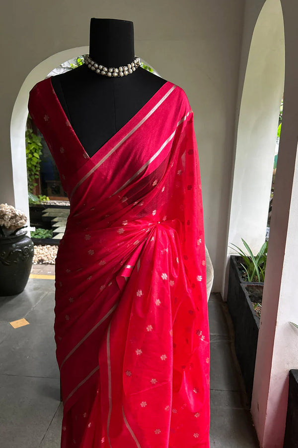 Organza Saree Line Border Red Border