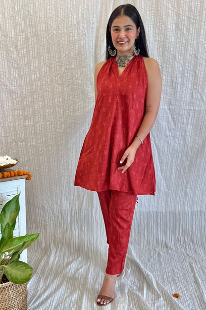 Red Handloom Co-Ord Set
