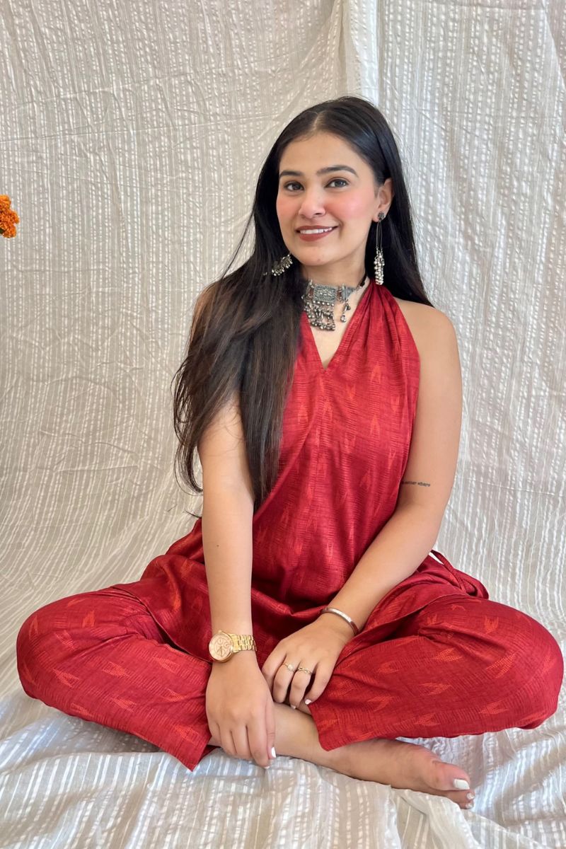 Red Handloom Co-Ord Set