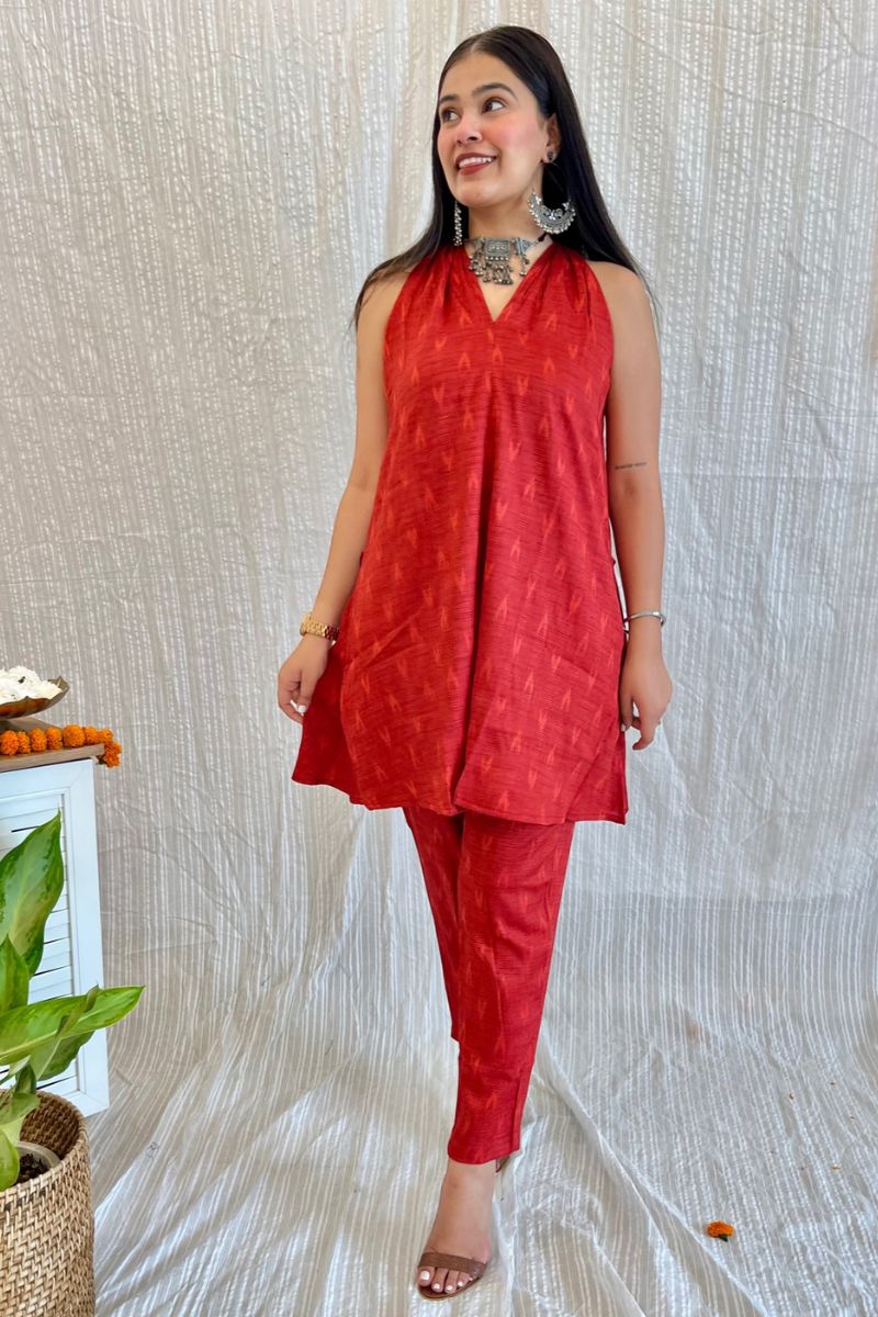 Red Handloom Co-Ord Set