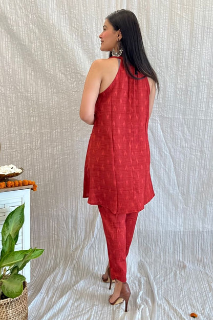 Red Handloom Co-Ord Set