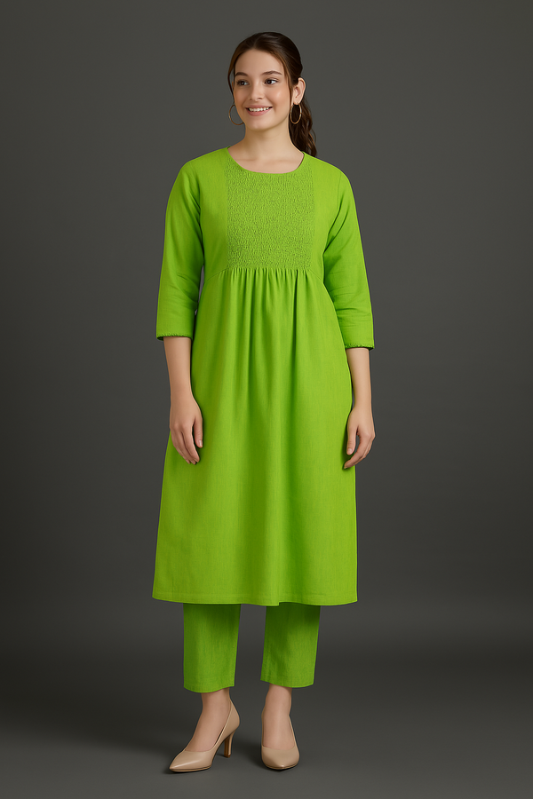 Maati Craft Co-ord Set Zest of Dawn Smocked Yoke Kurta & Pants